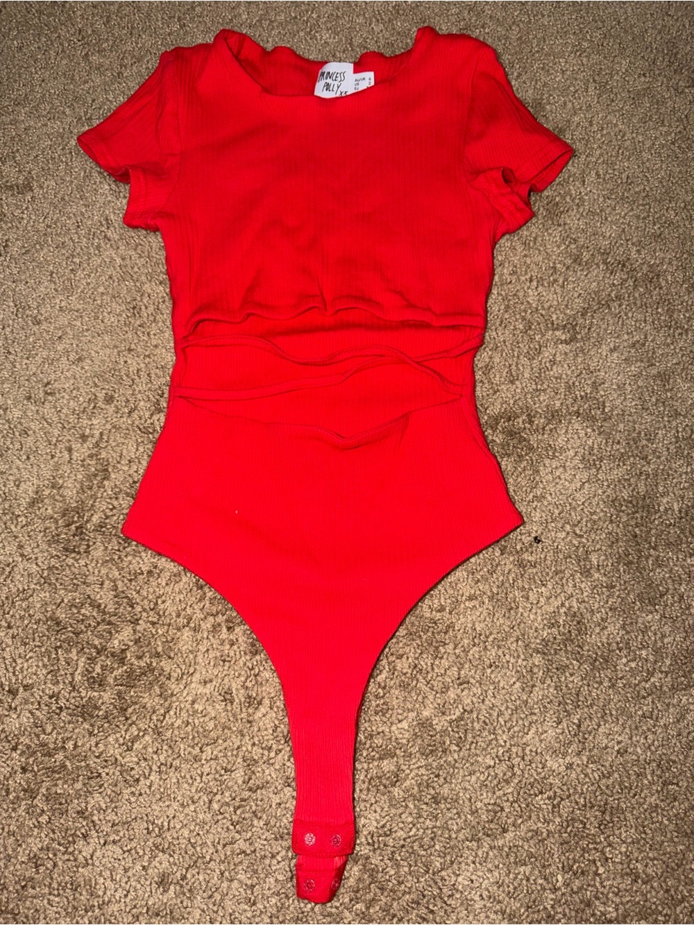 Princess Polly Red Ribbed Short-Sleeve Cut Out Body Suit